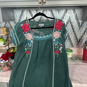 Johnny Was Eden Mexican Green Embroidered Tunic/Dress